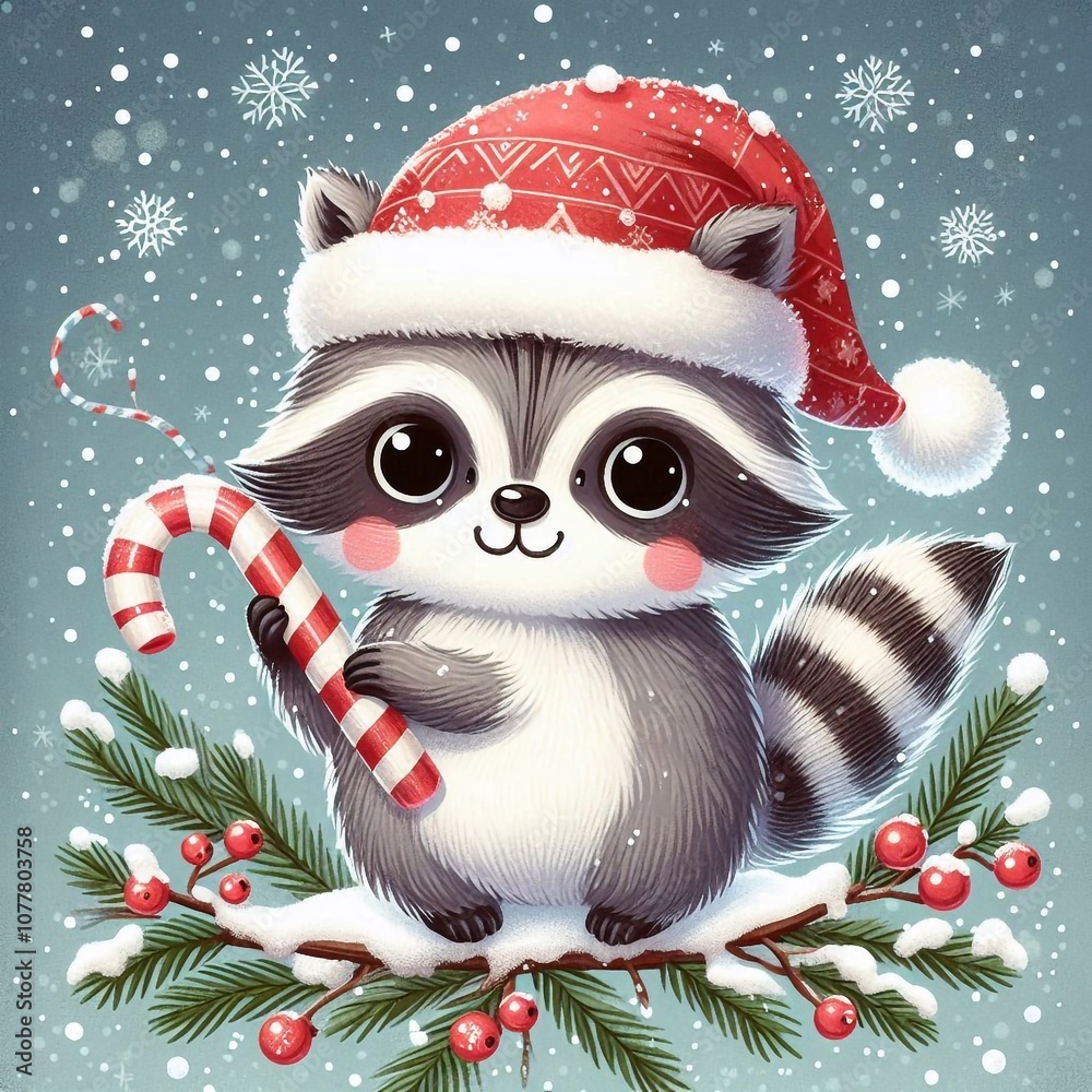 Obraz premium niedlicher kleiner Waschbär zu Weihnachten