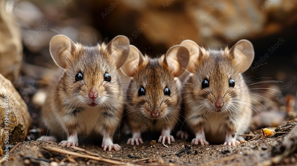 Three Adorable Mice Looking at the Camera - Close-Up Wildlife Photography Three Adorable Mice Looking at the Camera - Close-Up Wildlife Photography