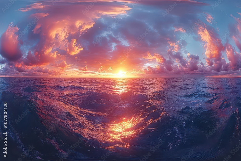 breathtaking 360degree panorama of a summer evening sunset showcasing an array of blue pink and red clouds perfect for immersive virtual reality experiences breathtaking 360degree panorama of a summer evening sunset showcasing an array of blue pink and red clouds perfect for immersive virtual reality experiences