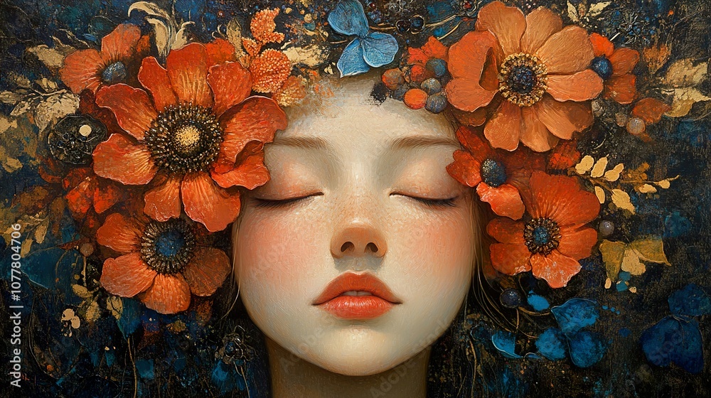 Dreamy Portrait of a Woman Adorned with Flowers Dreamy Portrait of a Woman Adorned with Flowers