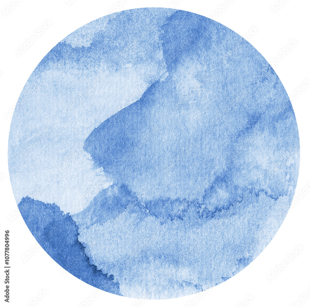 Blue Watercolor hand painted circles texture. Watercolour circle elements for design.