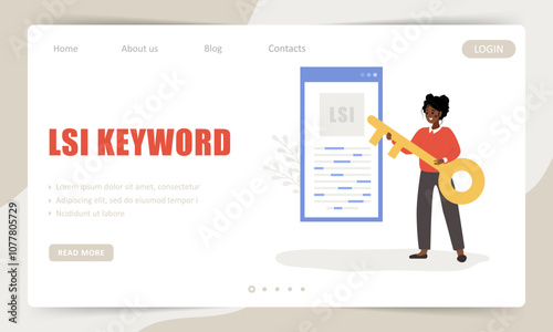 Lsi keyword. Landing page template. Latent Semantic Indexing. SEO concept. Vector illustration in flat cartoon style.