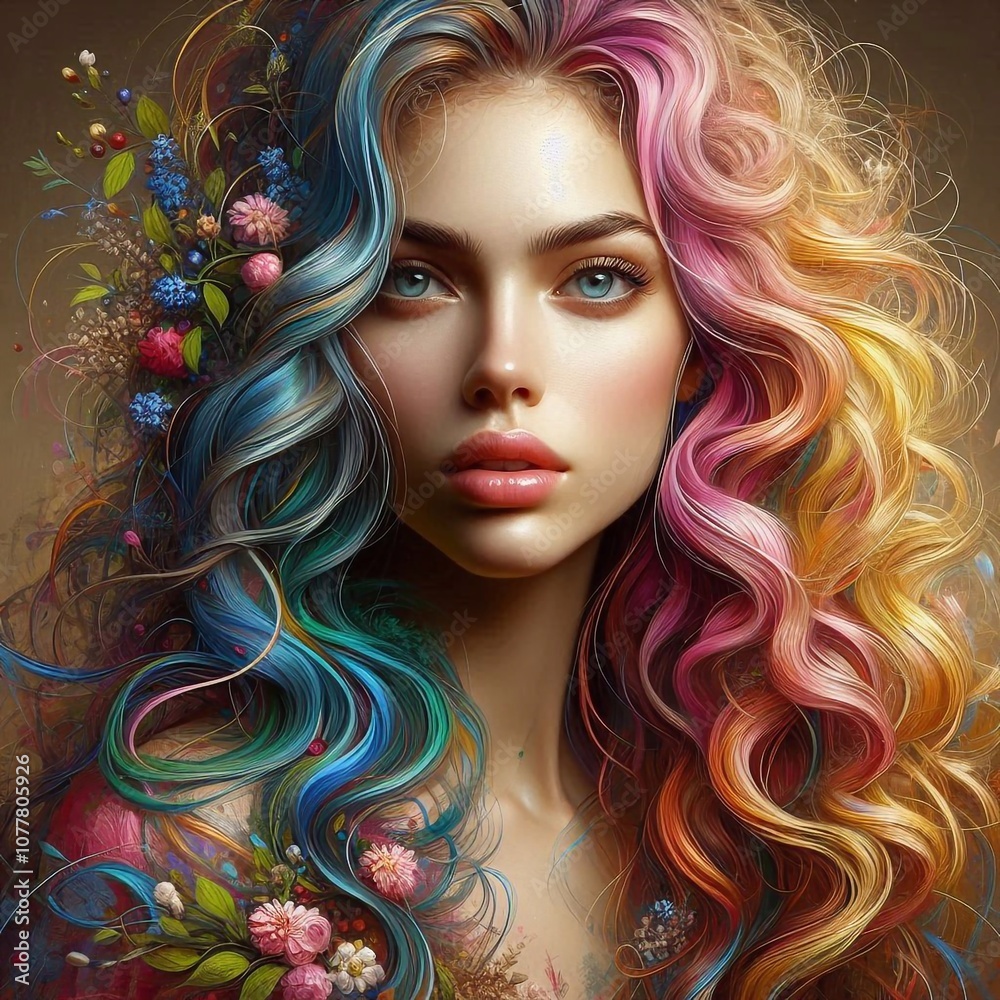 Frau mit bunten Haaren