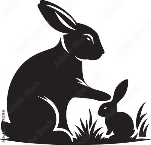 Caring rabbit tending to a patch of grass silhouette