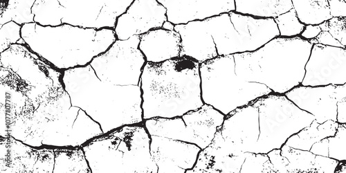 Vector cracks, breaks on land surface from earthquake. White black grey wall, floor with cracks, texture background.


