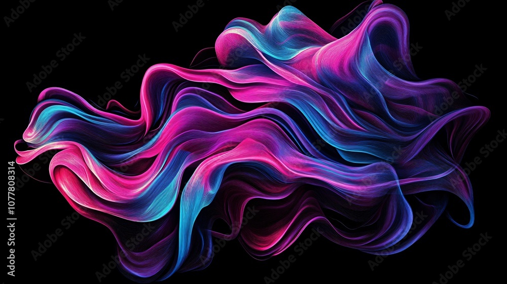 Abstract Flowing Lines of Pink and Blue on Black Background Abstract Flowing Lines of Pink and Blue on Black Background