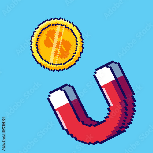 Pixel art Magnet Attracts Money game asset design