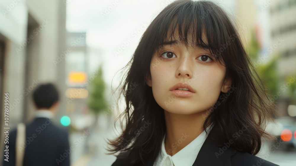 都会の環境でプロフェッショナルな服装をした困惑したビジネスウーマン 都会の環境でプロフェッショナルな服装をした困惑したビジネスウーマン