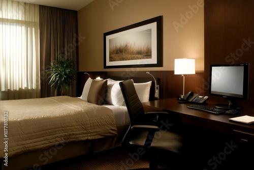 落ち着いた雰囲気のベッドルームとワークスペース | Cozy Bedroom with Workspace