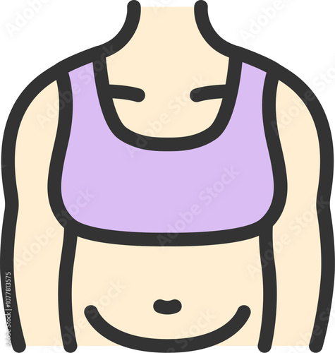 肥満女性の体のアイコン（線画カラー）のイラスト
