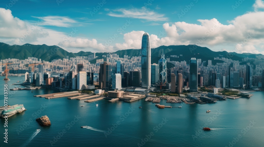 Obraz premium Aerial View of Hong Kong Skyline