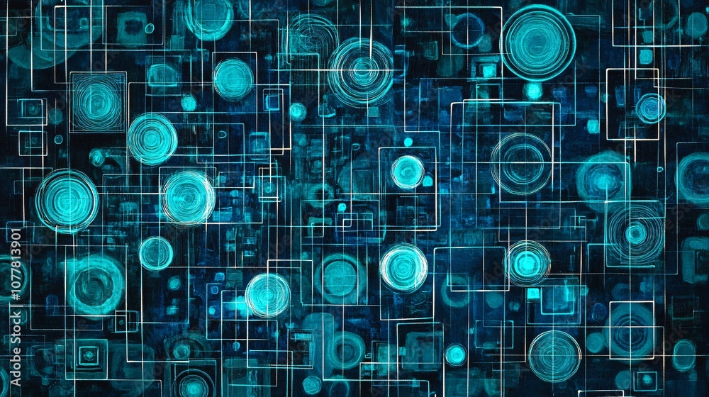 Abstract Digital Network Background with Blue Circles and White Lines Abstract Digital Network Background with Blue Circles and White Lines