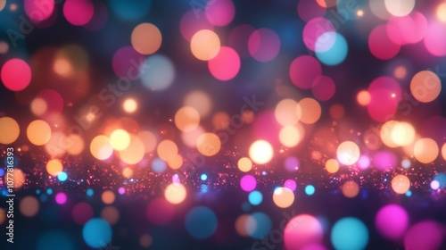 A vibrant bokeh background with colorful lights creating a festive atmosphere.