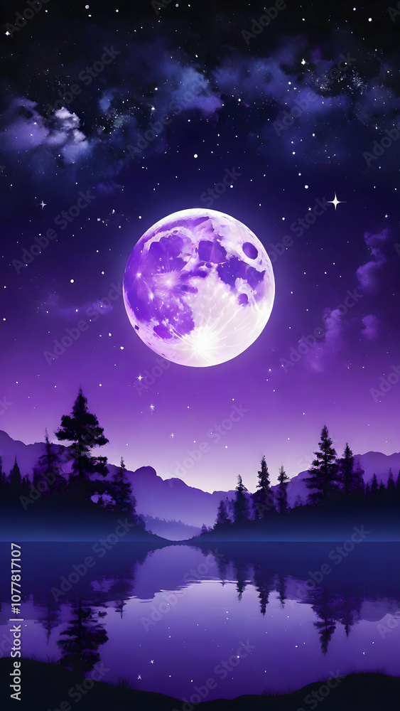 Purple gradient mystical moonlight sky with clouds and stars phone background wallpaper, mobile background.