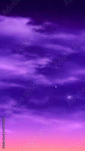 Purple gradient mystical moonlight sky with clouds and stars phone background wallpaper, mobile background.