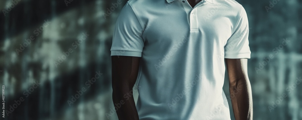 Man in white polo shirt against blurred Man in white polo shirt against blurred