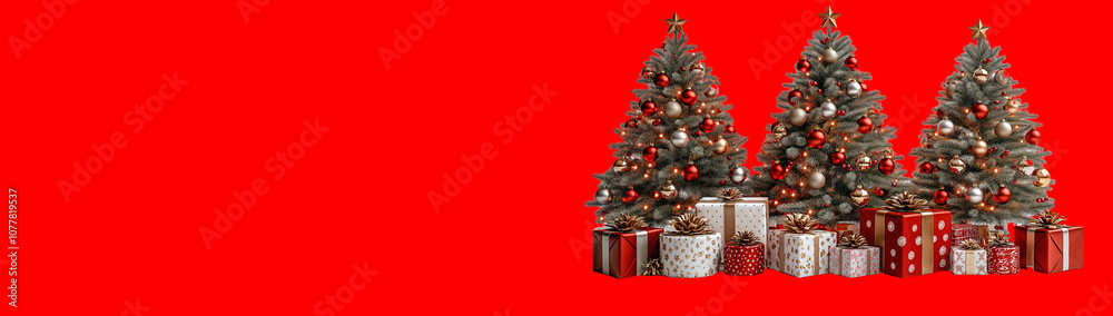 Three holiday, Christmas trees, created using Generative AI technology. Three holiday, Christmas trees, created using Generative AI technology.