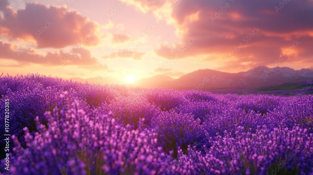 A vibrant lavender field at sunset, showcasing nature's beauty. A vibrant lavender field at sunset, showcasing nature's beauty.