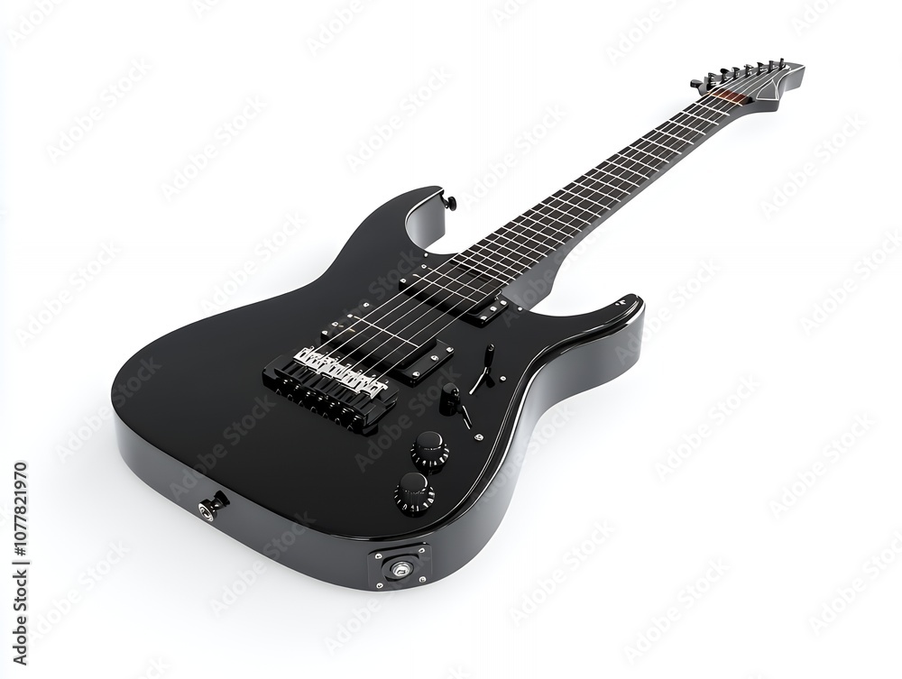 Fototapeta premium Black electric guitar isolated on white background.
