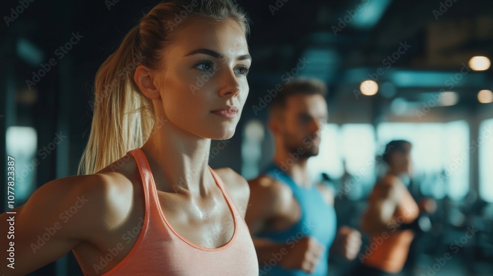A Woman in a Pink Tank Top Runs on a Treadmill in a Gym A Woman in a Pink Tank Top Runs on a Treadmill in a Gym