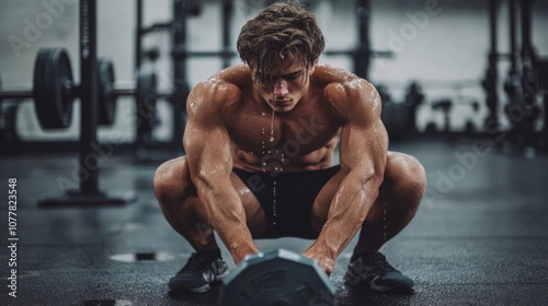 Obraz na płótnie Sweaty Muscular Man Lifting Weights in a Gym w salonie