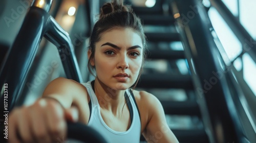 Woman Exercising on a Stairmaster Machine at the Gym