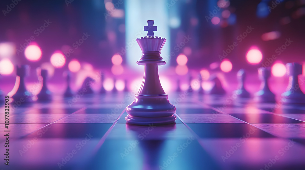 King Chess Piece in Neon Purple Lights 3D Illustration King Chess Piece in Neon Purple Lights 3D Illustration