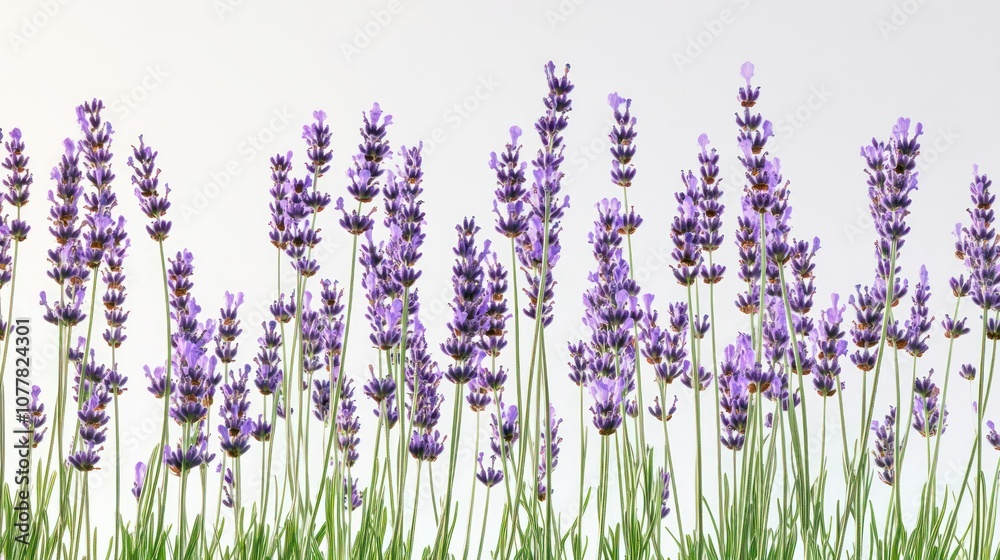 Naklejka premium A vibrant field of lavender flowers in full bloom, showcasing their beauty and tranquility.
