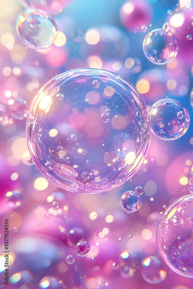 Iridescent Bubbles Floating in a Pastel Pink and Blue Background Iridescent Bubbles Floating in a Pastel Pink and Blue Background