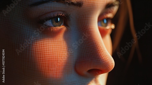 A Woman's Face with a Grid of Grids Applied on Top of It

 photo