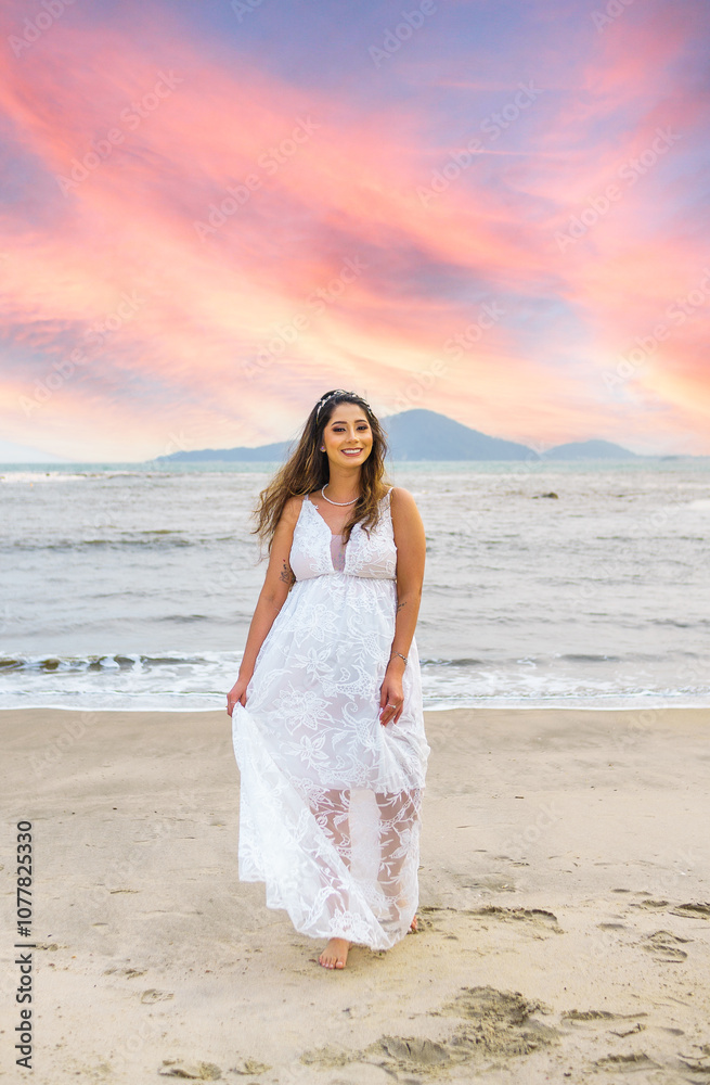 bride dressed in white on the beach, new year, wedding bride dressed in white on the beach, new year, wedding