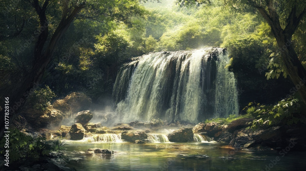 Serene Waterfall in Lush Forest Serene Waterfall in Lush Forest