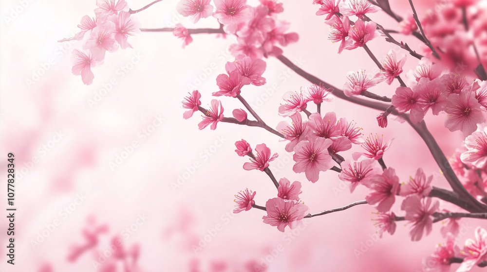 Sakura branches with flowers on a light pink background. Cherry flowers, petals. Spring flowers. Japan. Empty space, copyspace for your text. Tet, Lunar New Year or Chinese New Year card background. Sakura branches with flowers on a light pink background. Cherry flowers, petals. Spring flowers. Japan. Empty space, copyspace for your text. Tet, Lunar New Year or Chinese New Year card background.