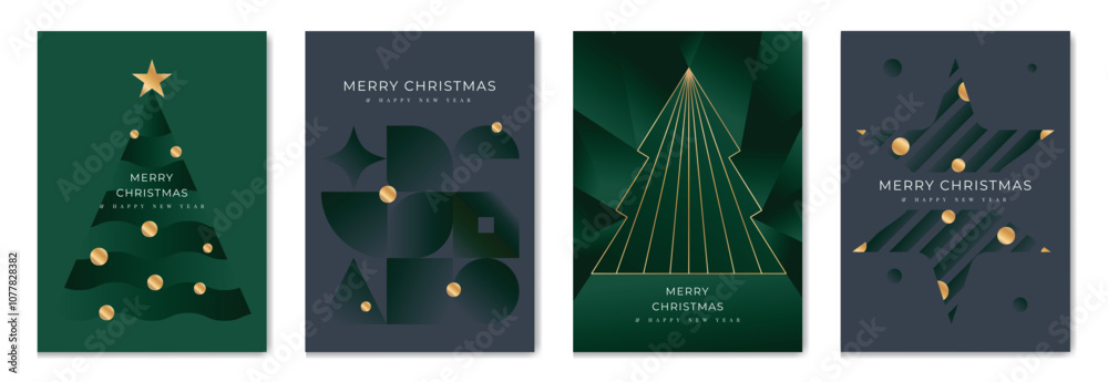 © TWINS DESIGN STUDIO - Luxury christmas invitation card art deco design vector. Christmas tree, bauble, star, geometric shape on green and gray background. Design illustration for season's greeting poster, cover. © TWINS DESIGN STUDIO - Luxury christmas invitation card art deco design vector. Christmas tree, bauble, star, geometric shape on green and gray background. Design illustration for season's greeting poster, cover.