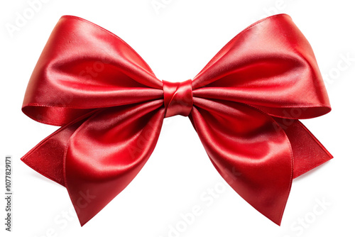 Red ribbon bow for gift box decoration, elegant festive ornament, shiny red ribbon with bow, isolated PNG on transparent background, perfect for christmas, birthday, and holiday gift wrapping designs