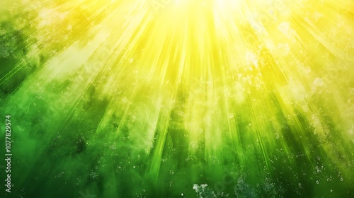 Bright sun rays shining through clouds in a green sky.