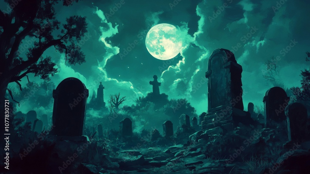 A Graveyard Under a Full Moon A Graveyard Under a Full Moon