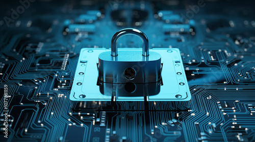Digital Security Lock on Circuit Board Background