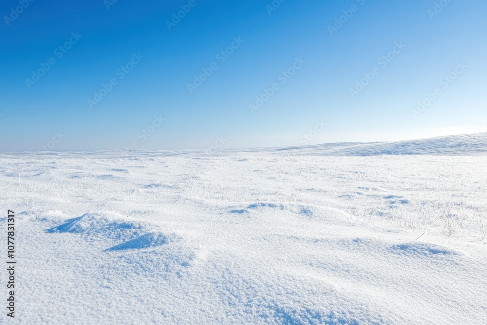 A vast snowy landscape under a clear blue sky, evoking tranquility and isolation.