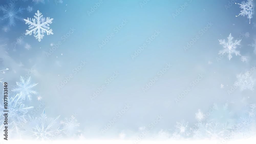 Winter-themed abstract background with frosty blue and white tones and subtle snowflakes, ideal for serene holiday designs Winter-themed abstract background with frosty blue and white tones and subtle snowflakes, ideal for serene holiday designs