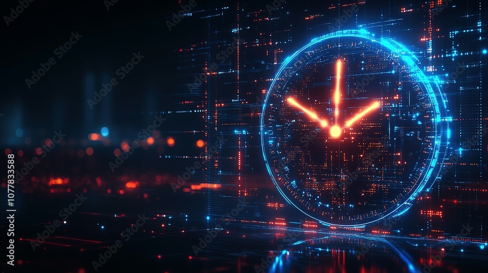 Digital Clock Interface with Glowing Lines and Dots Digital Clock Interface with Glowing Lines and Dots