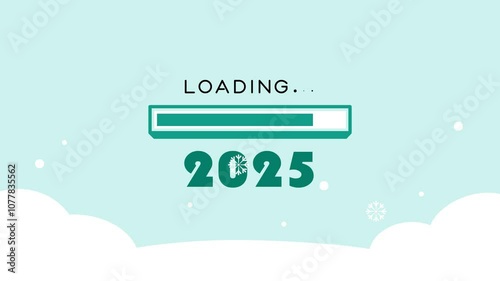 animation of happy new year 2025 loading in blue snow background