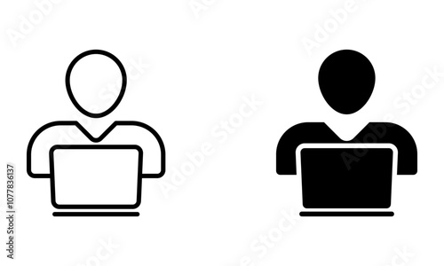 A person working in front of a laptop icon vector