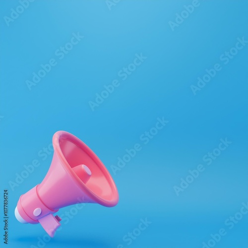 Pink megaphone isolated on blue background.