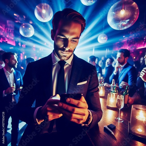 Nightclub At a business event in a nightclub a businessman uses photo