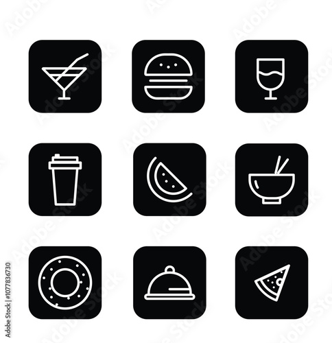 pizza cafe restaurant icon button vector set