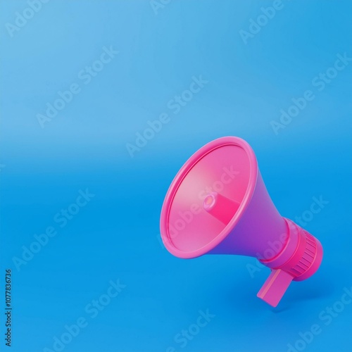 Pink megaphone isolated on blue background.