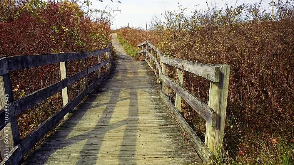 Wooden bridge at Thompson Point Trail in Portland, Maine Wooden bridge at Thompson Point Trail in Portland, Maine