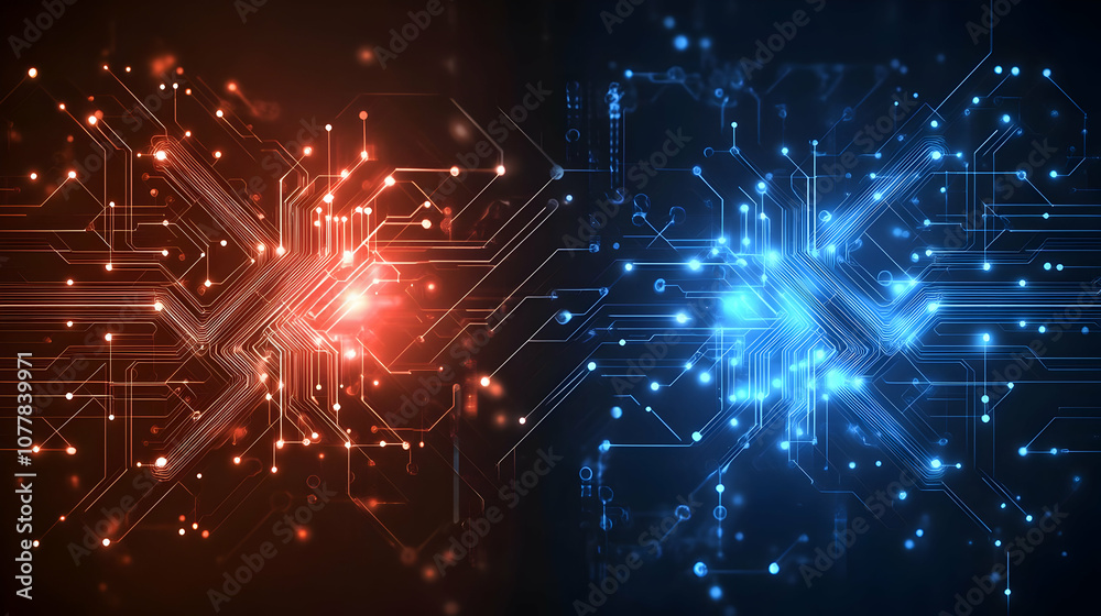 Abstract Background - Circuit Board Glow Red and Blue Abstract Background - Circuit Board Glow Red and Blue