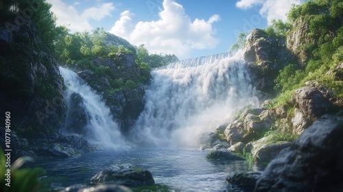 Majestic Waterfall in Lush Forest